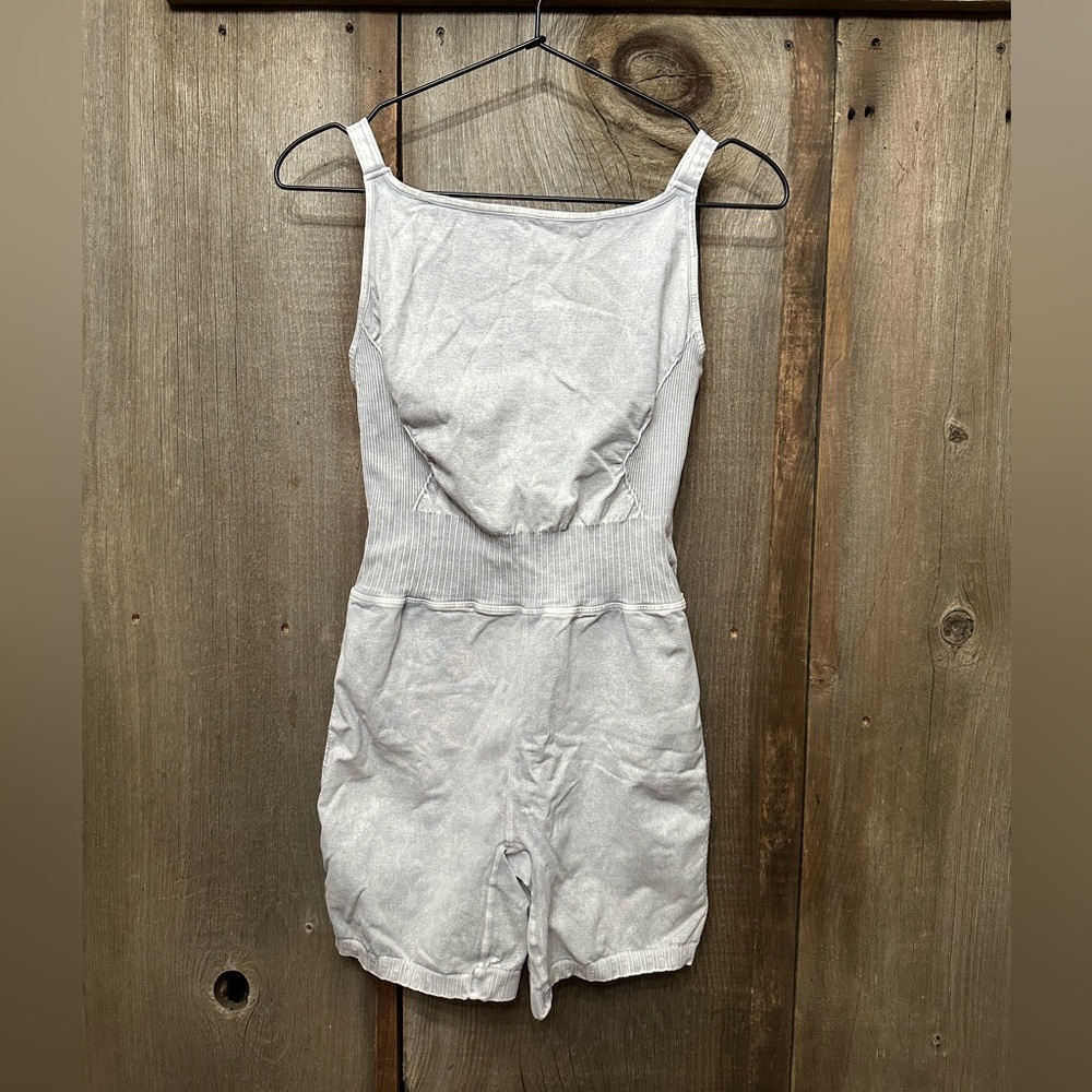 NWOT Free People Movement Good Karma High Neck Runsie in Ice Grey Size M/L